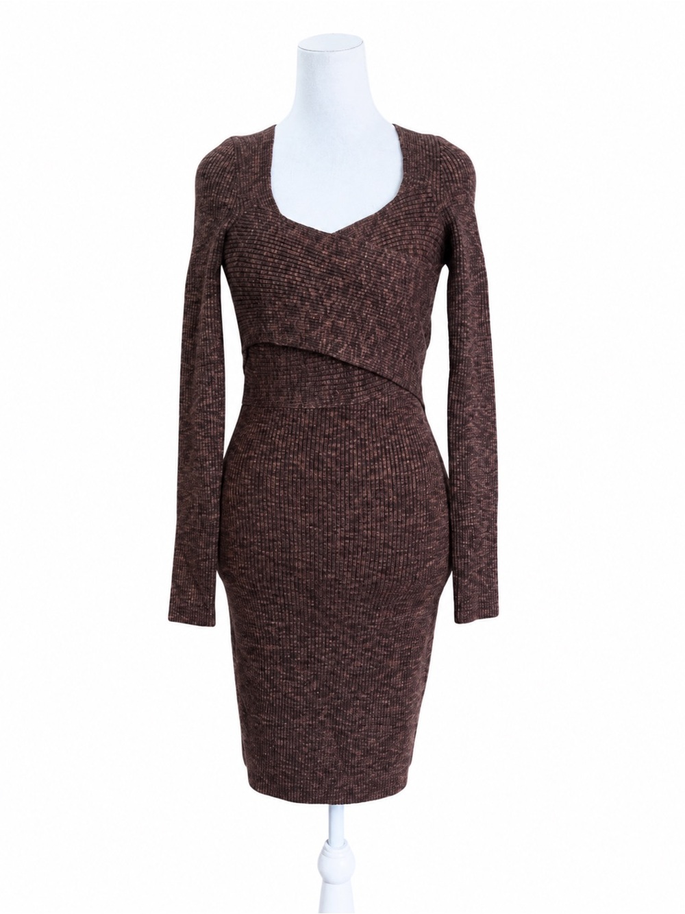 Abercrombie & Fitch Small Tall ST Brown Wrap Ribbed Knit Mini Sweater Dress